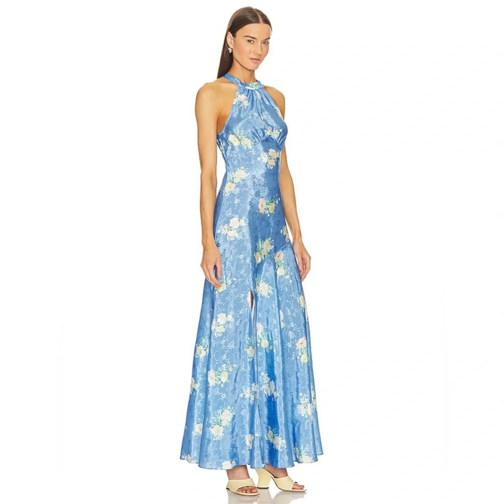 LOVESHACKFANCY Brinda Silk Maxi Dress in
Blueberry Lemonade - Picture 3 of 10